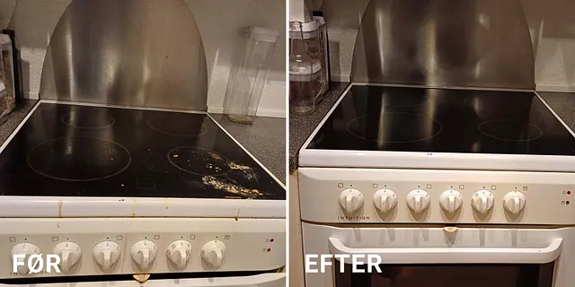 Før og efter rengøring af komfur